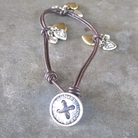 Fossil Gold & Silver tone Hearts Corded Bracelet w/ Button Toggle Clasp - Picture 1 of 7